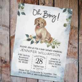 Åh, grabben! Puppy Modern vattenfärgsbabyskor Inbjudningar