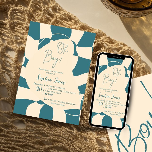 Åh, grabben! Retro-kontrollerad | Gingham | Babydu Inbjudningar (Skapare uppladdad)