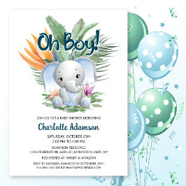 Åh, grabben! Tropical Baby Elephant Baby Shower Inbjudningar