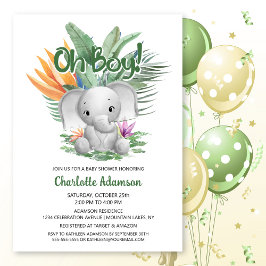 Åh, grabben! Tropical Grått Baby Elephant Baby Sho Inbjudningar