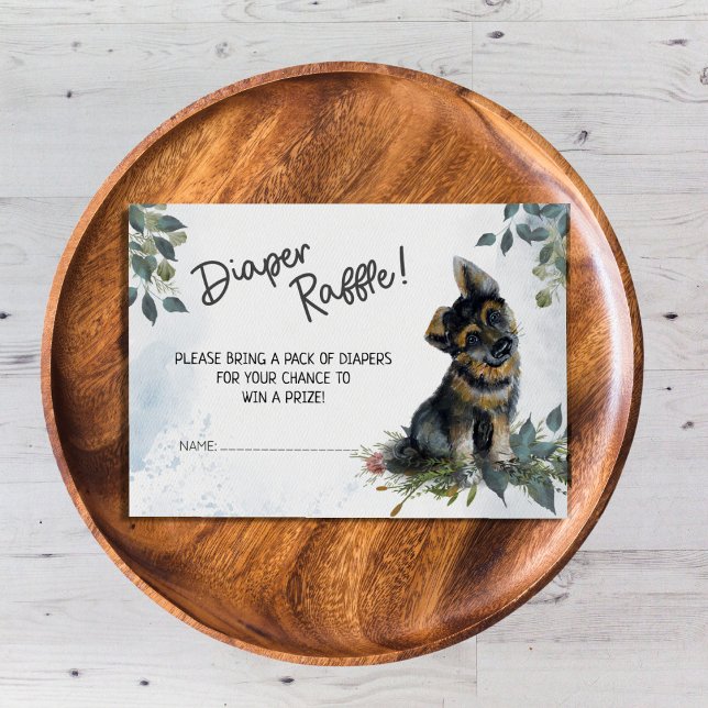 Åh, grabben! Tysk schepherd Puppy Diaper Raffle Tilläggskort (Baby Shower Diaper Raffle Cute Watercolor German Shepherd Puppy Dog)
