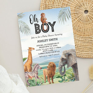 Åh, grabben! Vild Safari Animals Baby Shower Inbjudningar