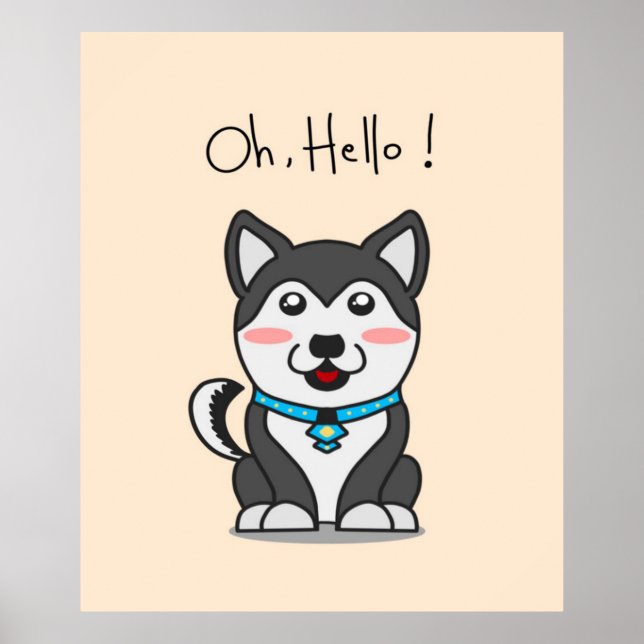 Åh Hej! Cute Husky | Funny Tecknad Husky Älskare Poster (Framsidan)