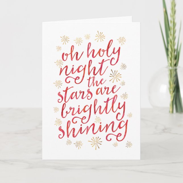 Åh, Heliga kväll guld och julkort med vattendjup Helgkort (Framsida)