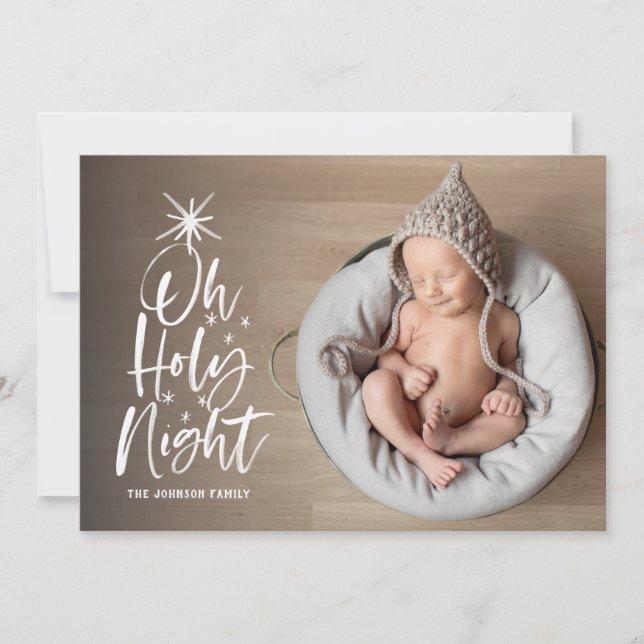 Åh Heliga Natt | Helgdag Birth Announcement Photo Julkort (Framsida)
