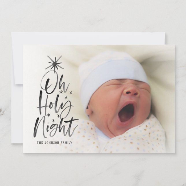 Åh Heliga Natt | Helgdag Birth Notification Photo Julkort (Framsida)