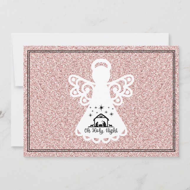 Åh, Heliga Natt Ntivity Angel Glitter Flat Card (Framsida)