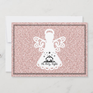 Åh, Heliga Natt Ntivity Angel Glitter Flat Card