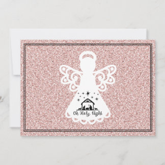 Åh, Heliga Natt Ntivity Angel Glitter Flat Card