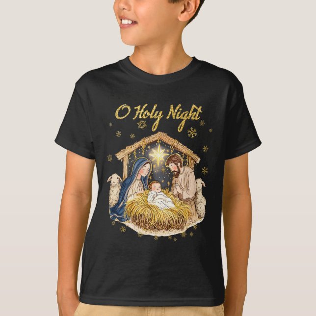 Åh, Heliga Natt Religiösa jultomatiktscen F T Shirt (Framsida)