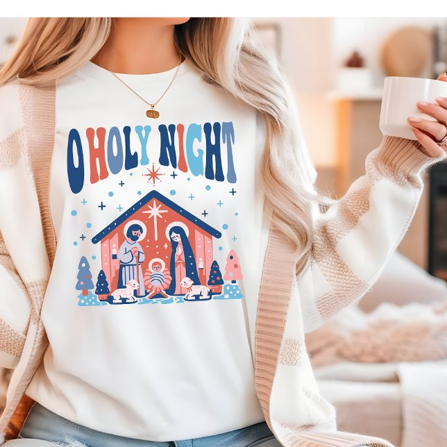 Åh, Heliga Natt Religiösa jultomatiskscen T Shirt (Skapare uppladdad)