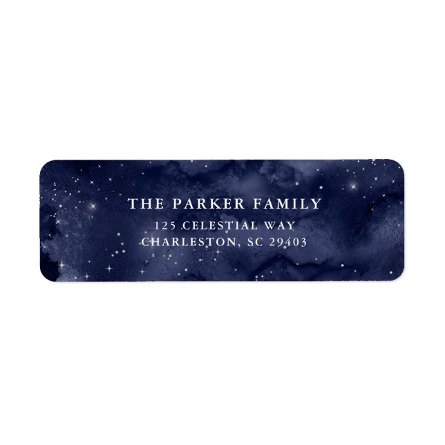 Åh Heliga Natt | Strängar på julklapp Mörk blått Returadress Etikett (Framsidan)