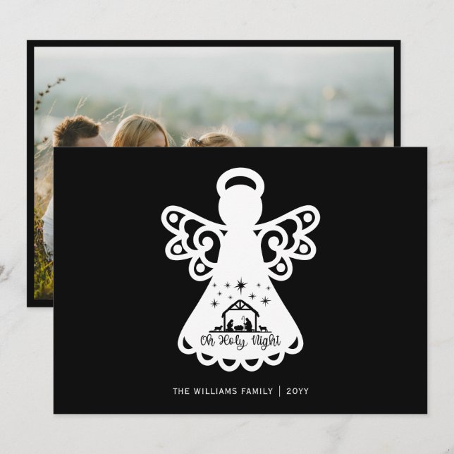 Åh Heliga Nattangel Foto Black White jul (Fram/baksida)