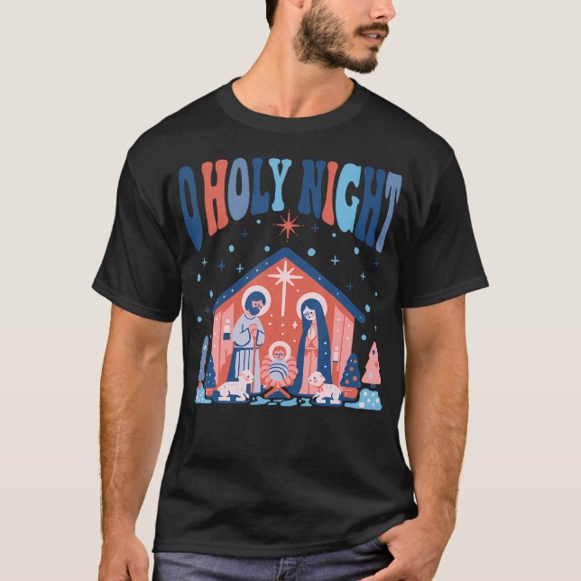 Åh Heliga Night Silent Natt Jul Boho Christia T Shirt (Framsida)