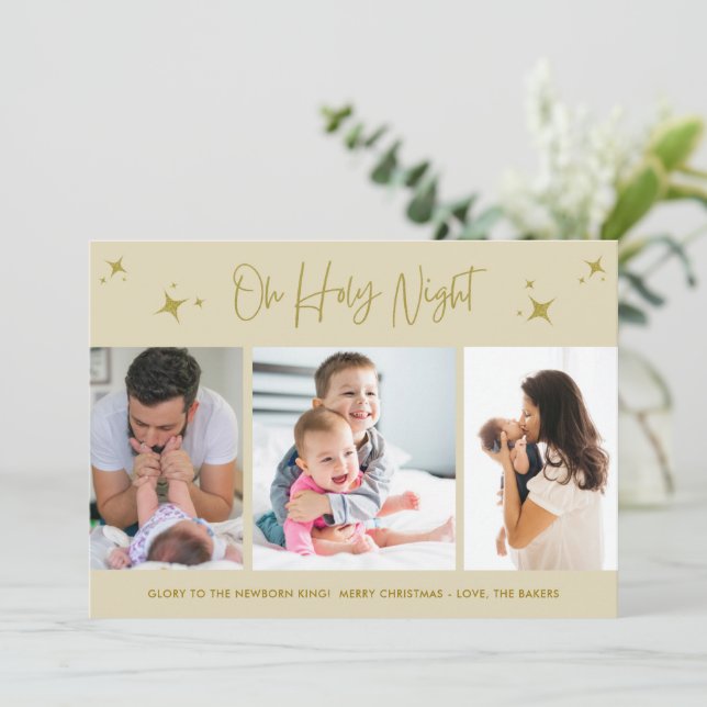 Åh, Heliga, Religiösa tre fotofamilj Julkort (Stående Fram)