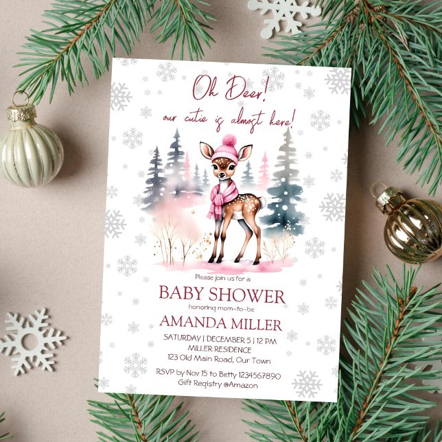 Åh hjort, babyduschmall inbjudningar (Oh deer winter baby shower editable template invitation instant digital download cute deer in a hat)