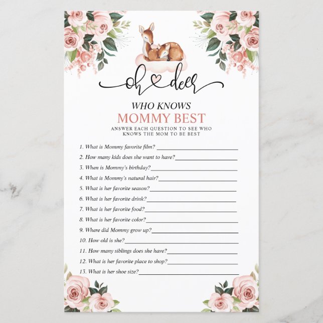 Åh Hjort Blommigt som känner Mamma bästa Baby-matc (Framsida)