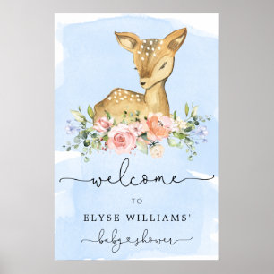 Åh Hjort Blue Baby Shower Välkomstskylt Poster