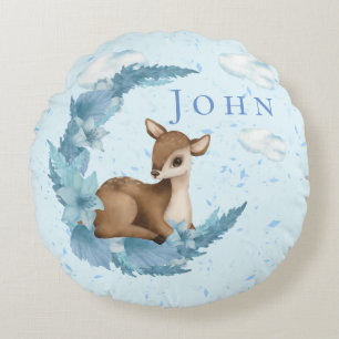 Åh, Hjort & Blue Clouds Dust Pojke Nursery Throw Rund Kudde