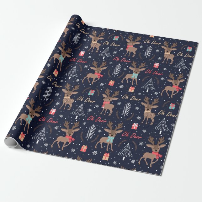 Åh Hjort Cute Jul Wrapping Papprare Presentpapper (Utrullad)