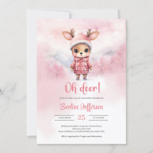 Åh hjort lille rosa hjort Vinterflicka Baby Shower Inbjudningar