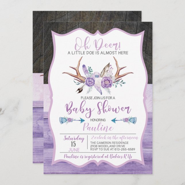 Åh Hjort lite Doe nästan här Baby Shower Spara Datumet (Fram/baksida)
