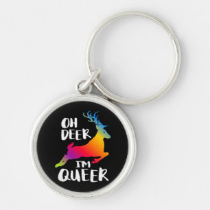 Åh hjort queer stolthet minimal konstnärlig stil rund silverfärgad nyckelring