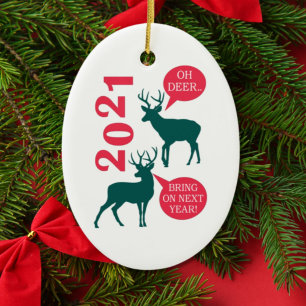 Åh Hjort Reindeer Julens Helgdag Roligt Julgransprydnad Keramik