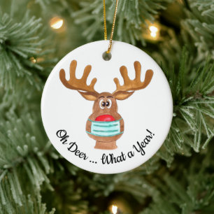 Åh Hjort... Rudolph, Ansikte, maskerad renare Julgransprydnad Keramik