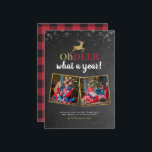 Åh, Hjort! Tartan Chalkboard 2 Photo Julkort<br><div class="desc">Det här helgdag-fotokortet är perfekt för alla familjer som tittar att skicka en roligt och ett modernt julfotokort. Den här designen har "Åh hjort, vilket år!" i en blandning av moderna bokstäver och handskrivna skript med en renhet högst upp i ett faux guld-folie, placerad ovanpå en kritbakgrund där snöflingor faller...</div>