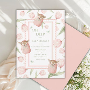 Åh hjort Tulpaner Rosa Baby Shower Inbjudan