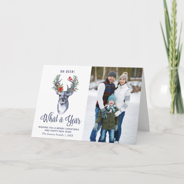 Åh Hjort Vad ett år God jul 2 PHOTO Kort (Framsida)