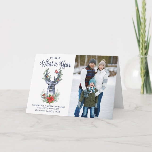 Åh Hjort Vad ett år God jul PHOTO Helgdag Kort (Framsida)