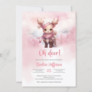 Åh hjort vinterskog rosa baby hjort i snöskog inbjudningar