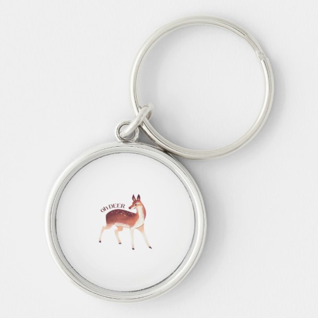 Åh Hjort Whimsisk Kreativ Design  Rund Silverfärgad Nyckelring (Framsidan)