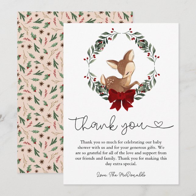 Åh Hjort Winter Greenery Baby Shower Tack för ditt (Fram/baksida)