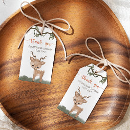 Åh Hjort Woodland babydusch tack. Presentetikett