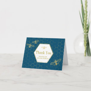 Åh Honung Bee Guld Teal Anpassningsbar Foto - tack Kort