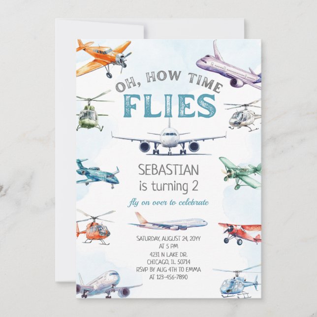 Åh hur tiden flyger Flygplan Födelsedag Inbjudningar (Framsida)