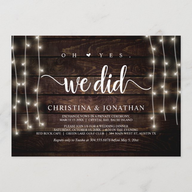 Åh ja, det gjorde vi, Rustic Elopement Party Inbju Inbjudningar (Framsida)