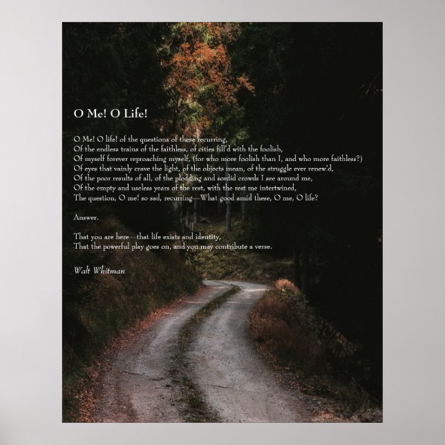 Åh, jag! Livet! Walt Whitman Dikt Wooded Road 2 Poster (Framsidan)