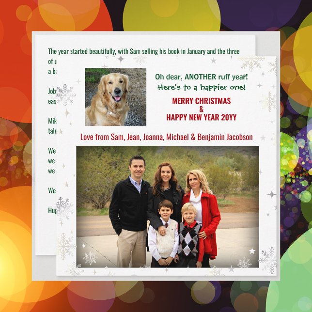 Åh, kära ruff-år Funny Pet Hund Photo Julafton Bre Julkort (Funny Cute Pet Dog Oh Dear Another Ruff Year Merry Christmas Happy New Year 2 Photos Letter Modern)