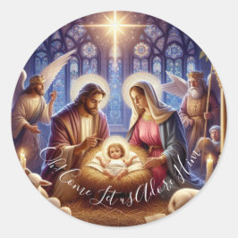 Åh! Kom låt oss Adore Him - Helgdag jul Runt Klistermärke