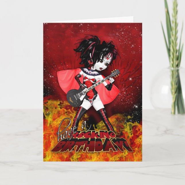 Åh La Birthday Card - Rocking Birthday Vampire Kort (Framsida)