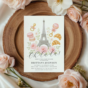Åh La Chic Blommigt Parisian Baby Shower Inbjudningar