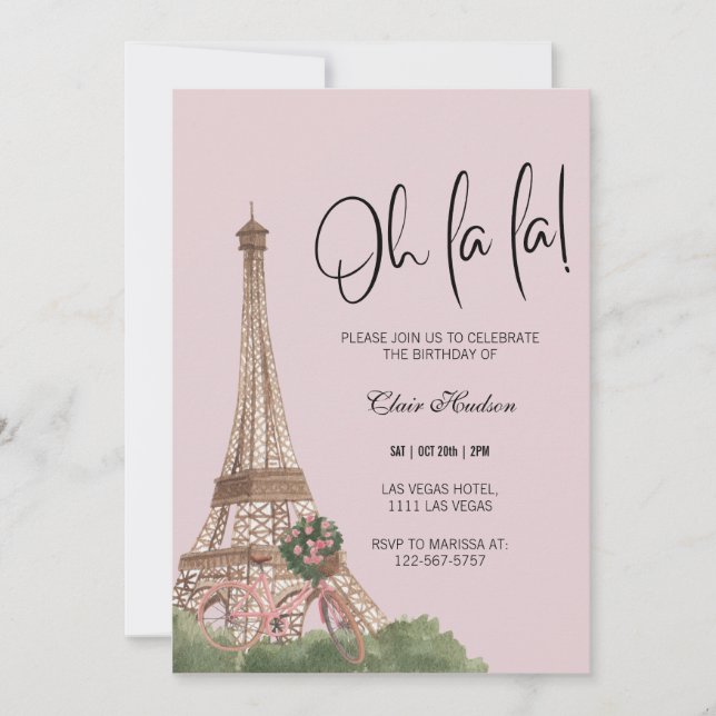 Åh La Chic Paris Thned Födelsedagsfest Inbjudningar (Framsida)