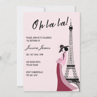 Åh La Chic Paris Thned Födelsedagsfest Inbjudningar