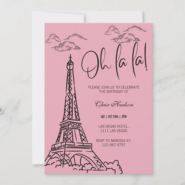 Åh La Chic Paris Thned Födelsedagsfest Inbjudningar (Framsida)