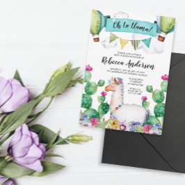 Åh La Llama Watercolor Baby Shower Fiesta Inbjudningar