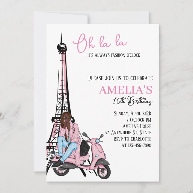 Åh la Paris Rosa Birthday-inbjudan Inbjudningar (Framsida)